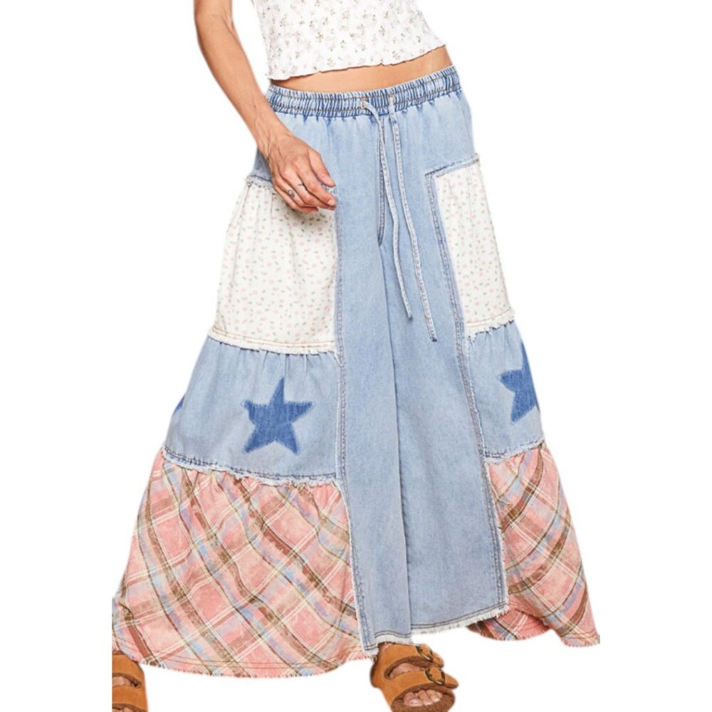 😊🌼#P70 POL PANTS WIDELEG 100% COTTON STAR PATCH SUPER NICE!!
